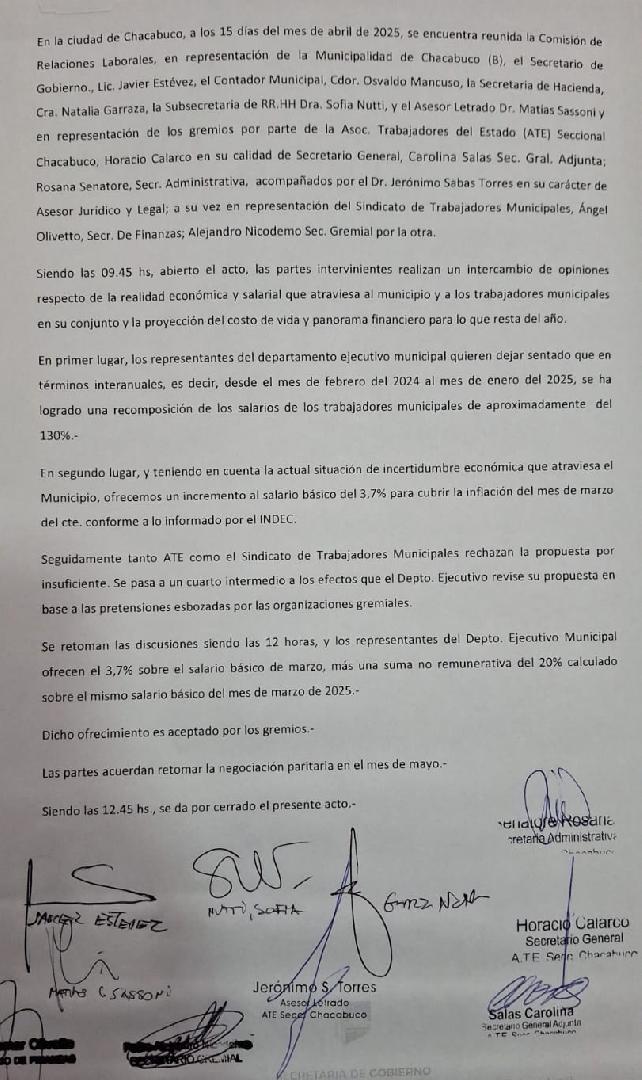 El Municipio cerró paritarias