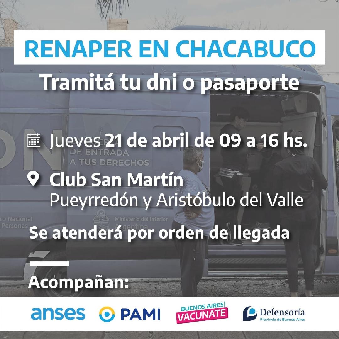 Este jueves Operativo DNI Y Pasaporte de Renaper  en el Club San Martín